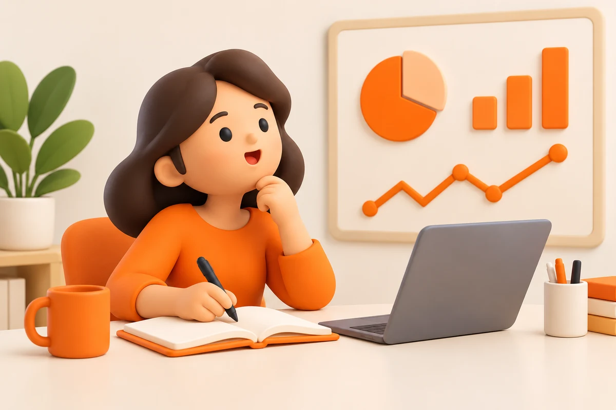 Profesional en 3D organizando la estrategia digital de un pequeño negocio