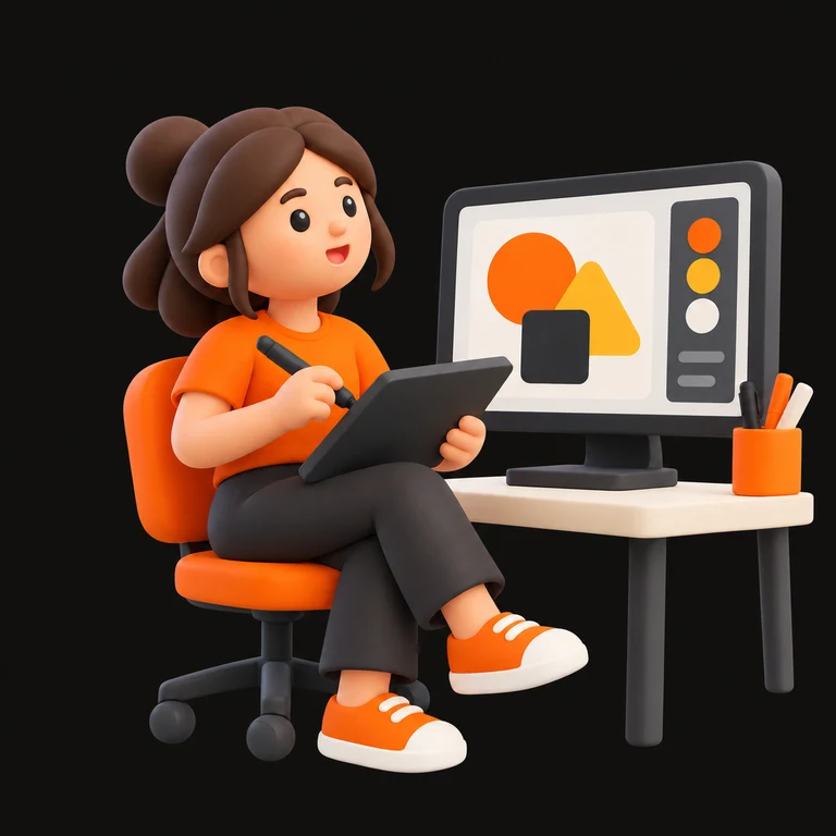 Diseñadora en 3D con tableta gráfica y pantalla de edición