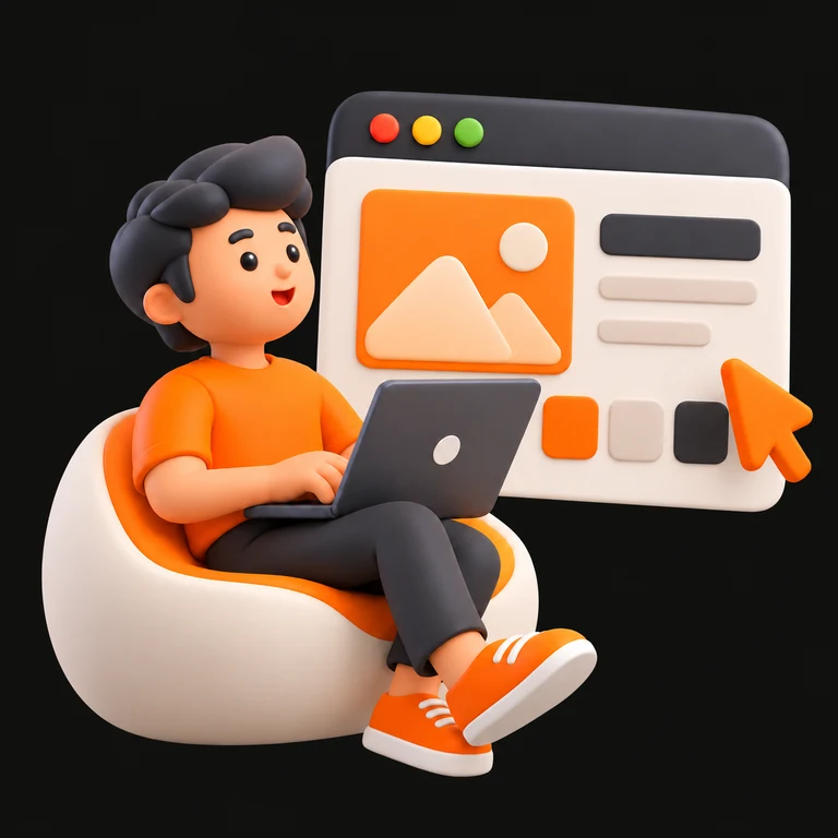 Profesional en 3D construyendo una página web