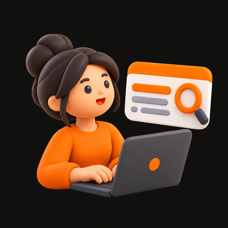 Profesional en 3D con una búsqueda y anuncio